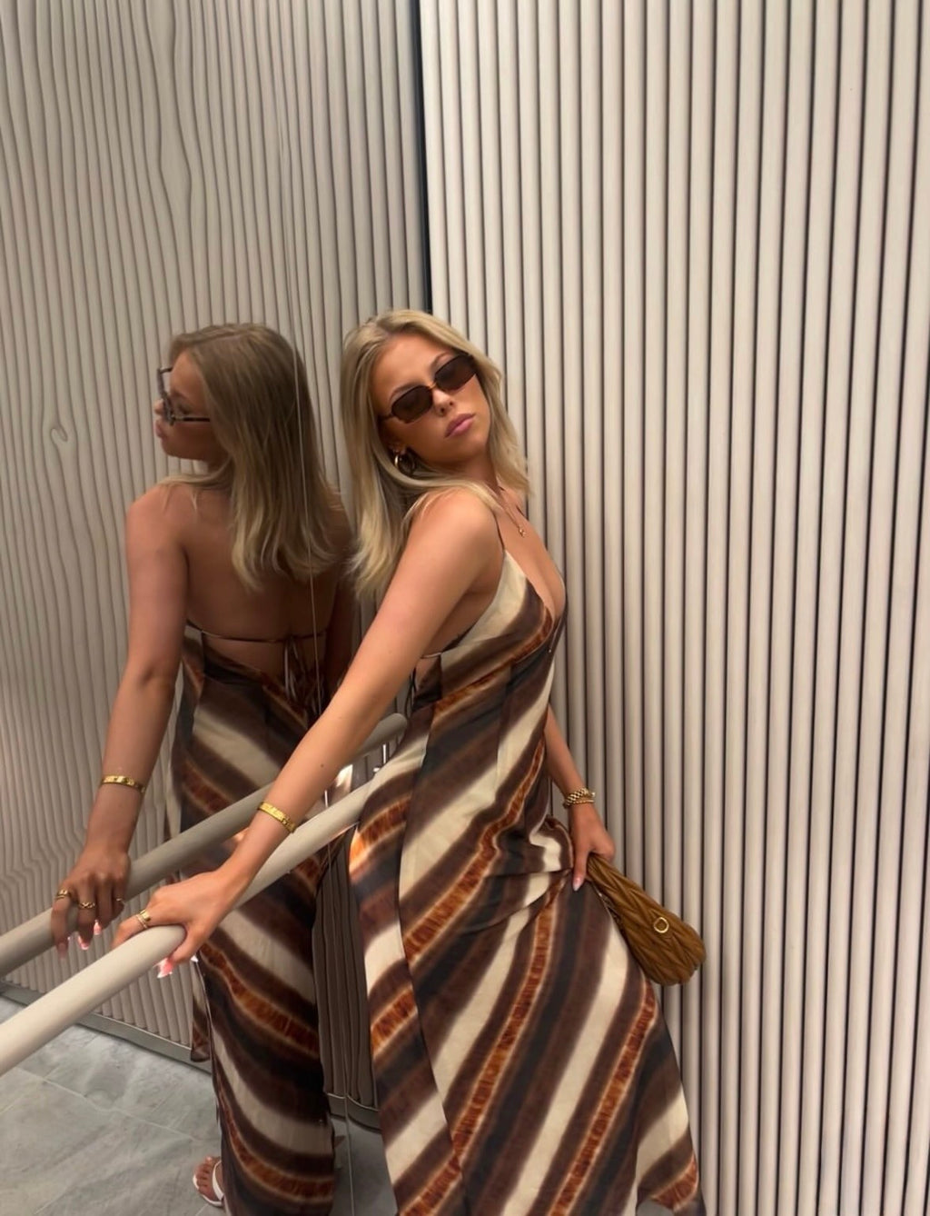 Princess Polly Esmira Halter Maxi Dress Brown Stripe