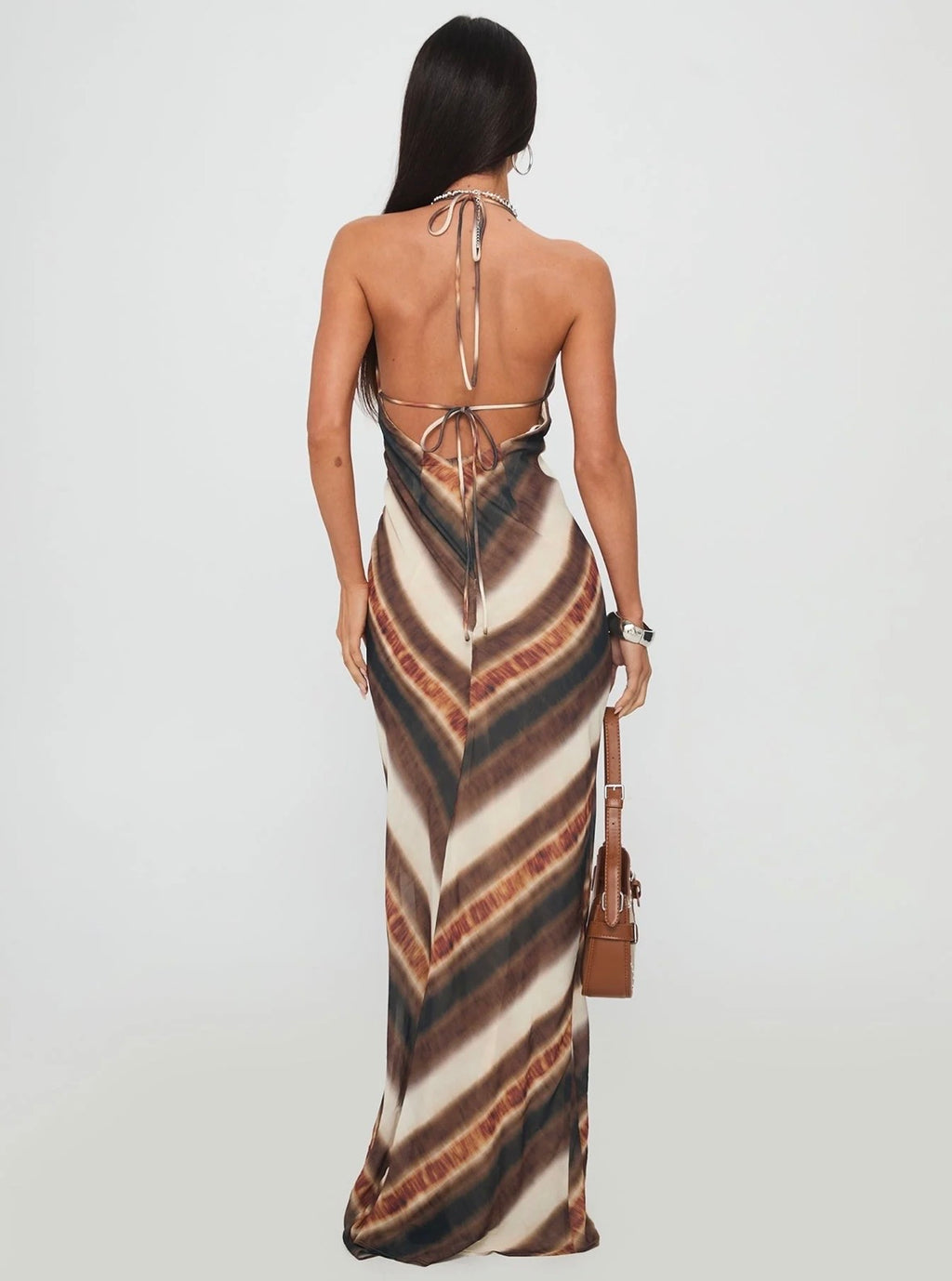 Princess Polly Esmira Halter Maxi Dress Brown Stripe