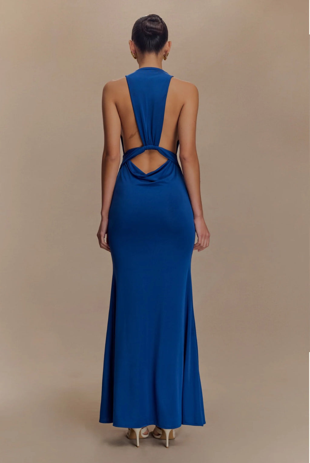 Meshki Elke Slinky V Neck Maxi Dress in Cobalt Blue