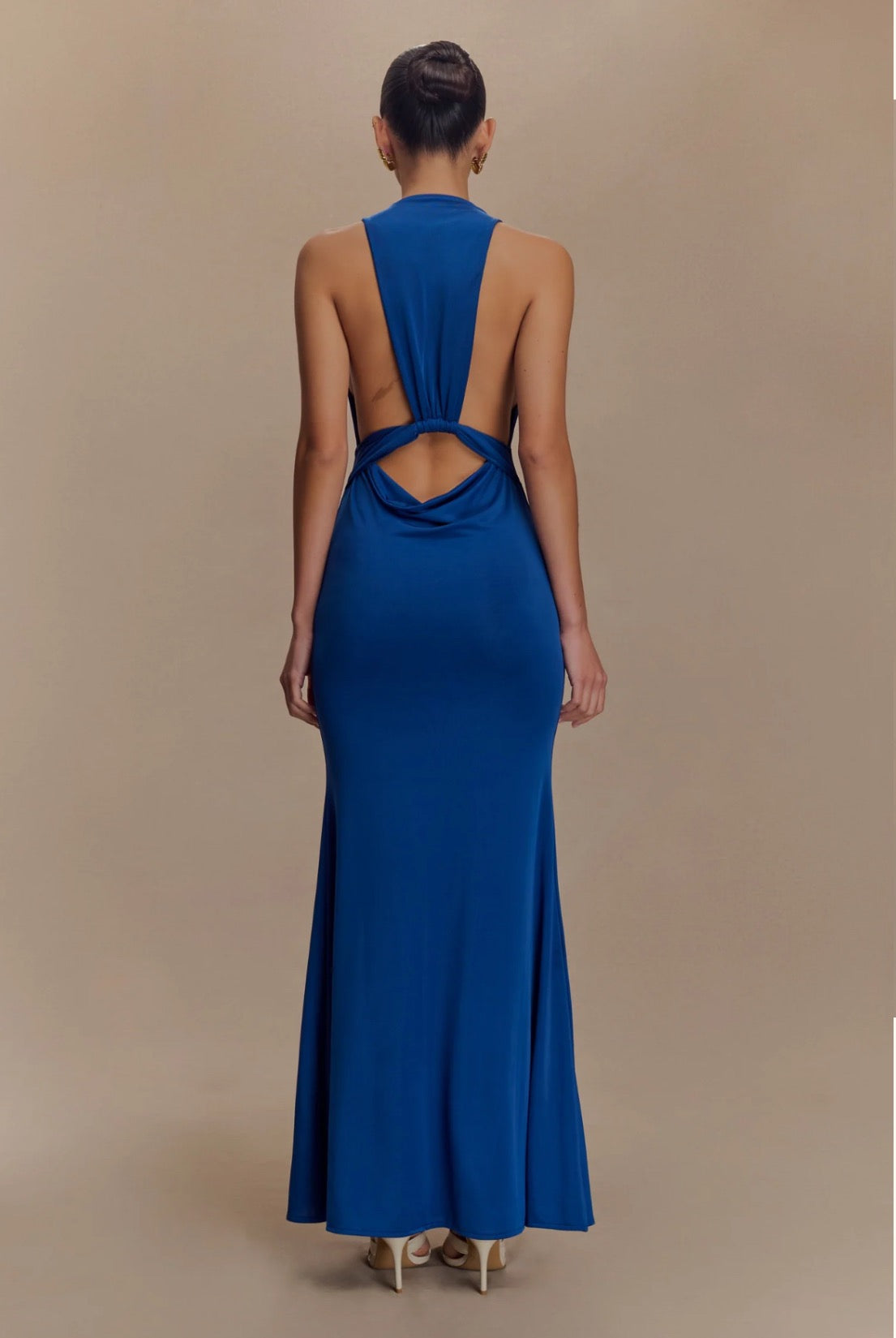 Meshki Elke Slinky V Neck Maxi Dress in Cobalt Blue