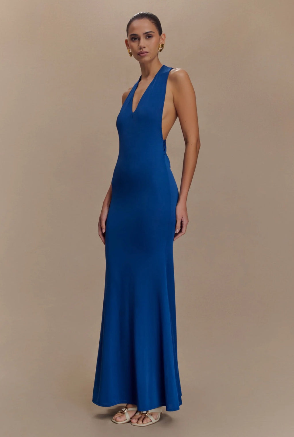 Meshki Elke Slinky V Neck Maxi Dress in Cobalt Blue
