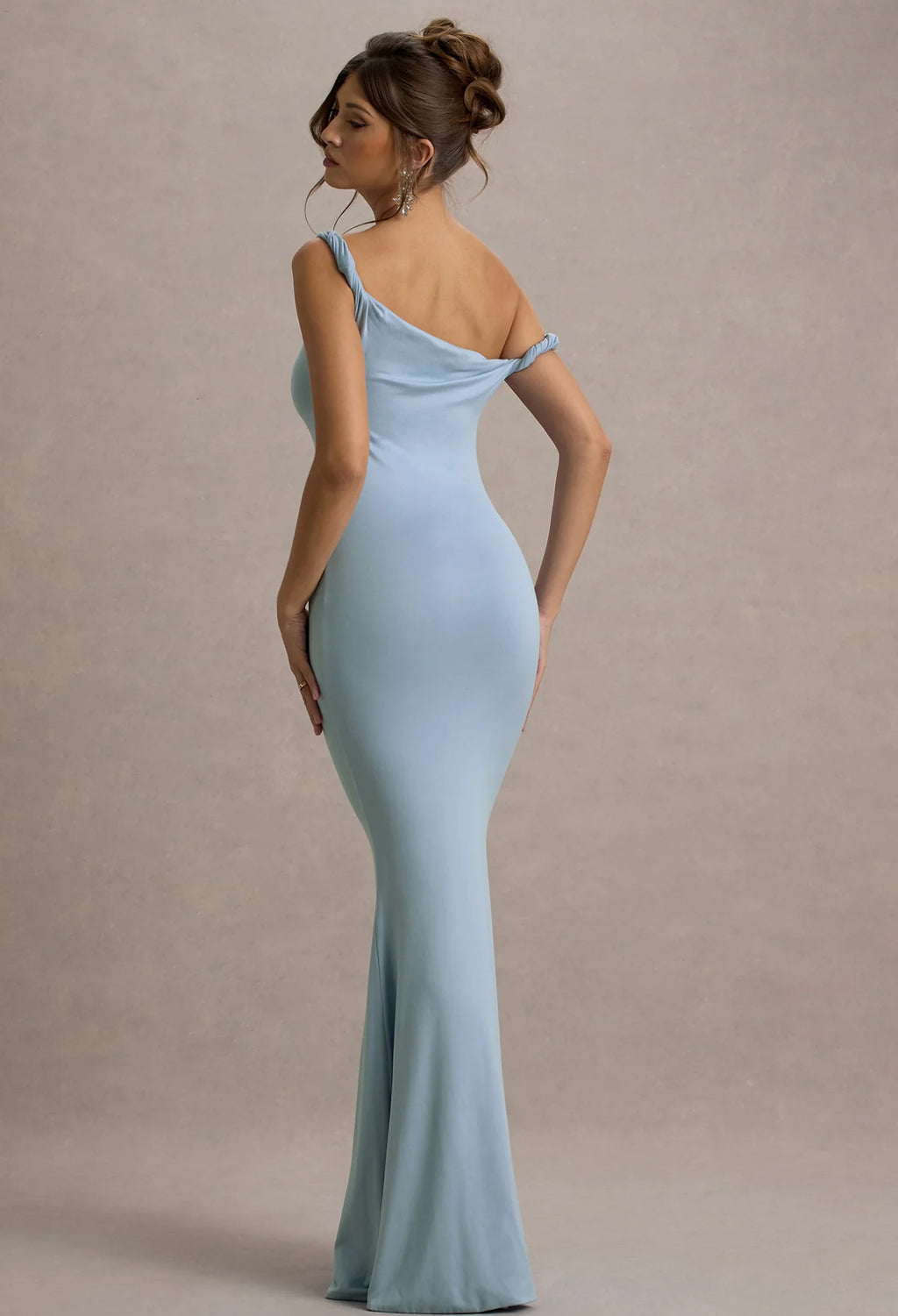 Club L London Lita Powder Blue Twisted Asymmetric Maxi Dress
