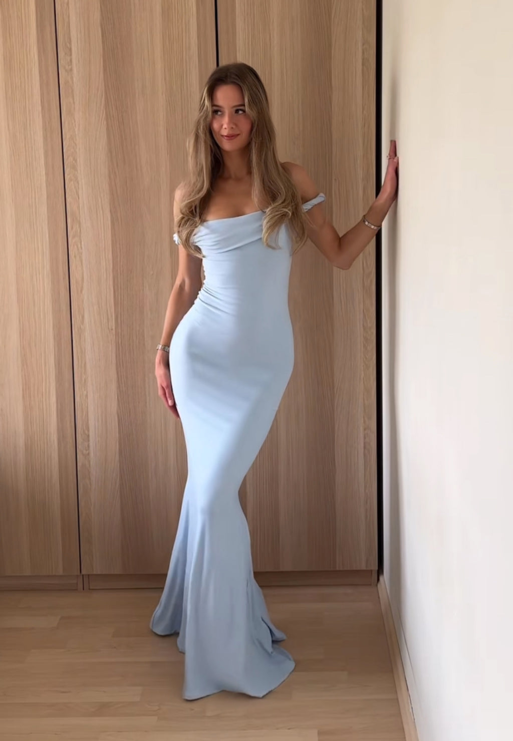 Club L London Lita Powder Blue Twisted Asymmetric Maxi Dress