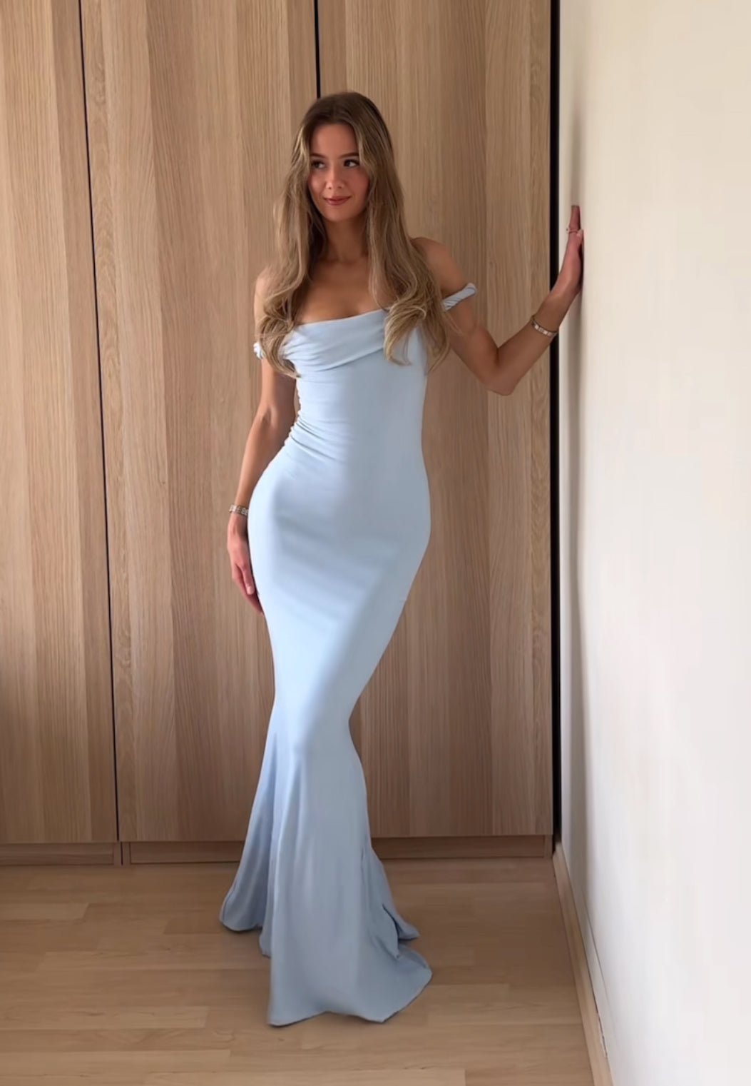 Club L London Lita Powder Blue Twisted Asymmetric Maxi Dress