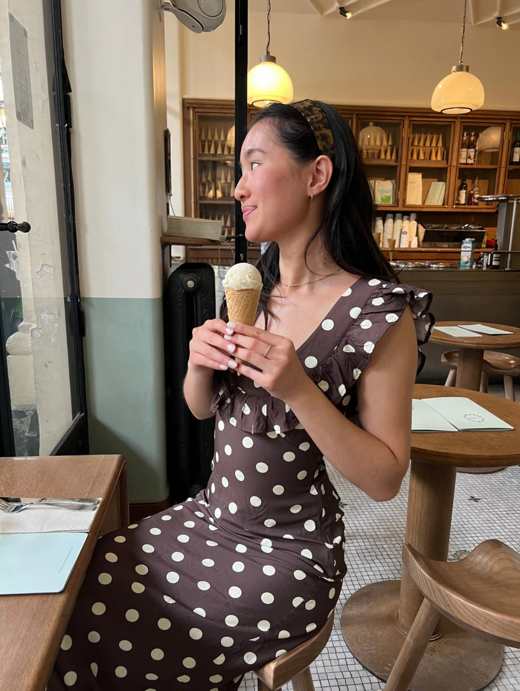 Design by Si Luna dress with polka dots in Brown