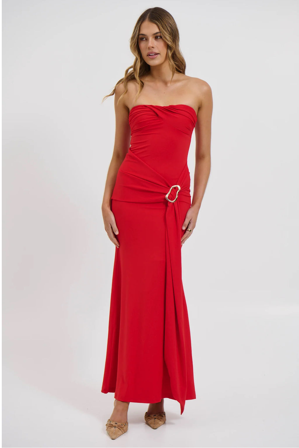 Bronze Snake Kelly Maxi Dress in Cherry