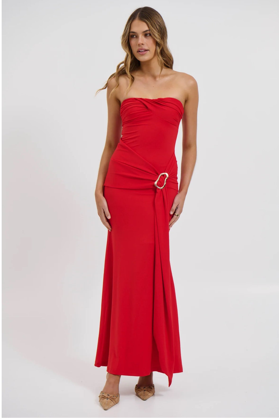 Bronze Snake Kelly Maxi Dress in Cherry