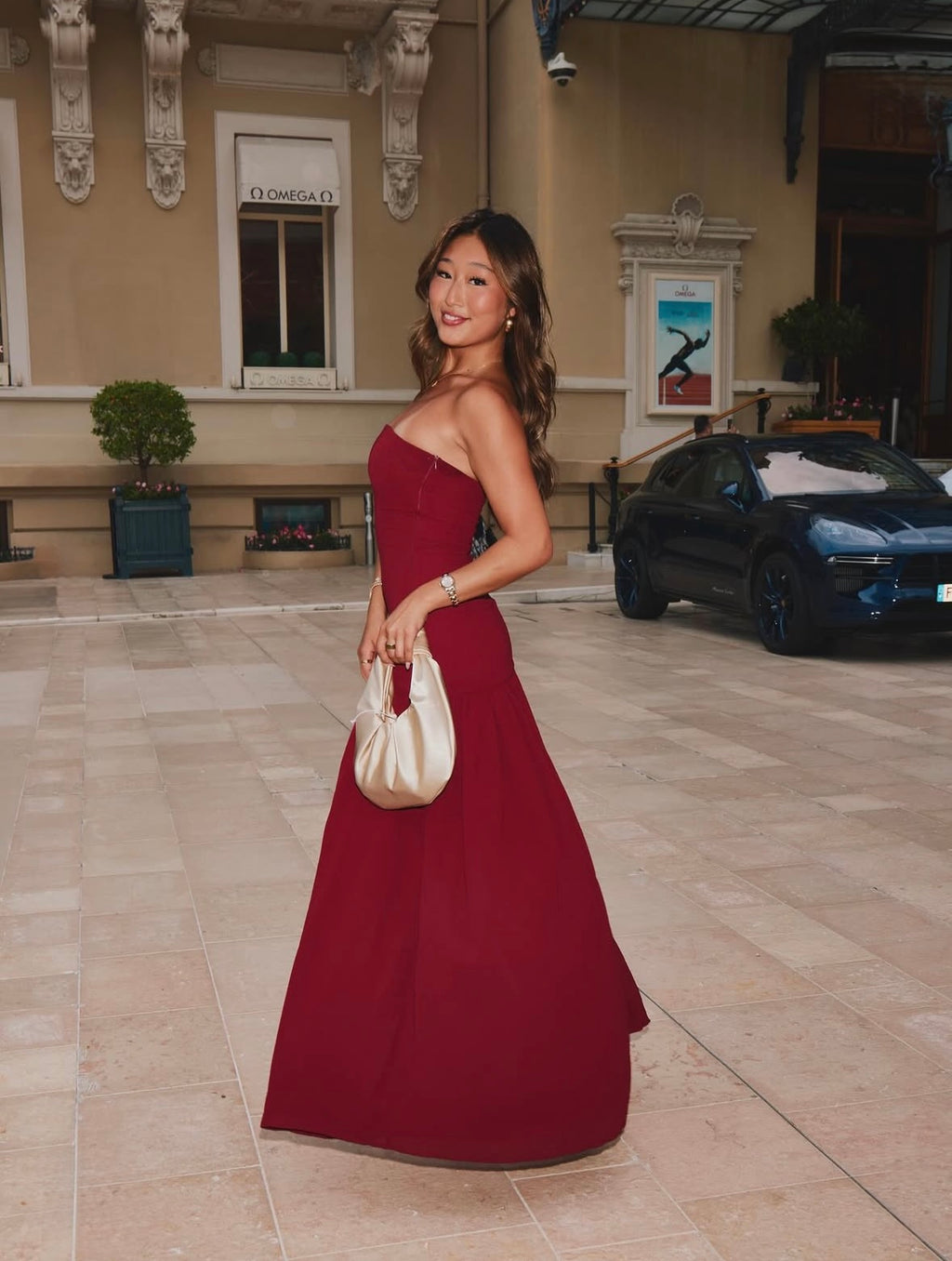 Peppermayo Eden Strapless Maxi Dress in Maroon