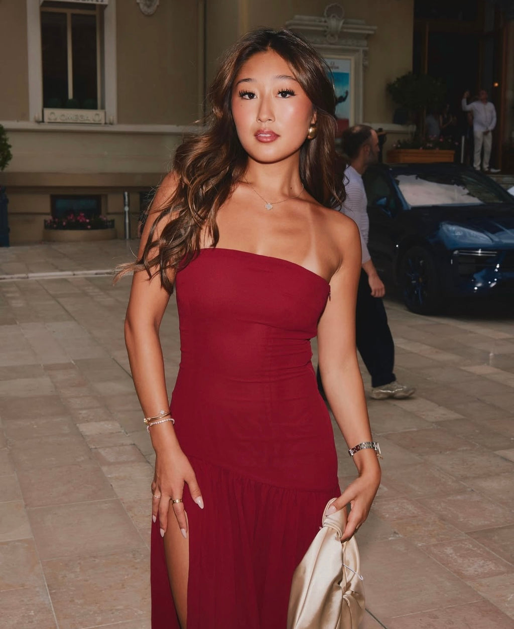 Peppermayo Eden Strapless Maxi Dress in Maroon