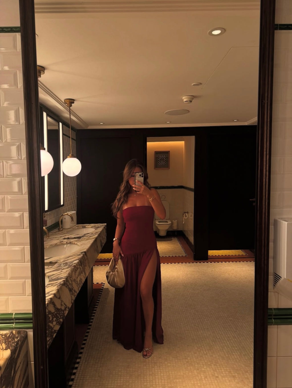 Peppermayo Eden Strapless Maxi Dress in Maroon
