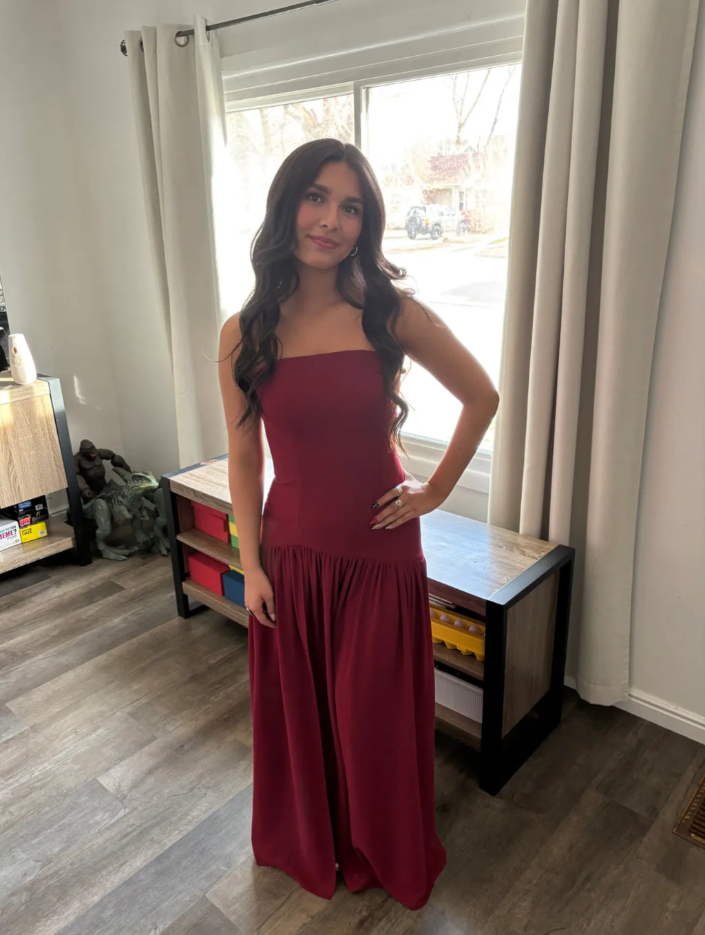 Peppermayo Eden Strapless Maxi Dress in Maroon