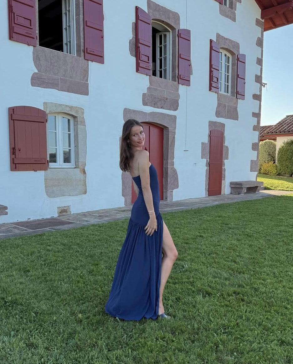 Peppermayo Eden Strapless Maxi Dress in Navy