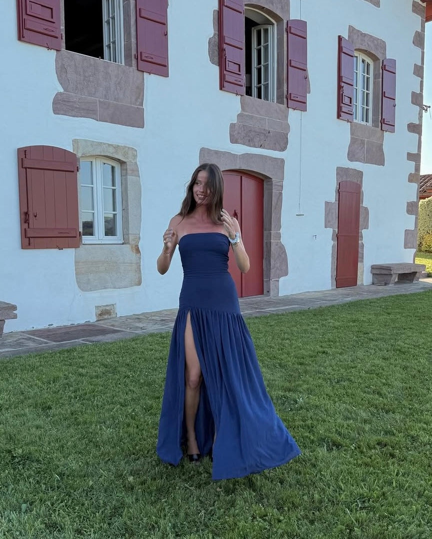 Peppermayo Eden Strapless Maxi Dress in Navy