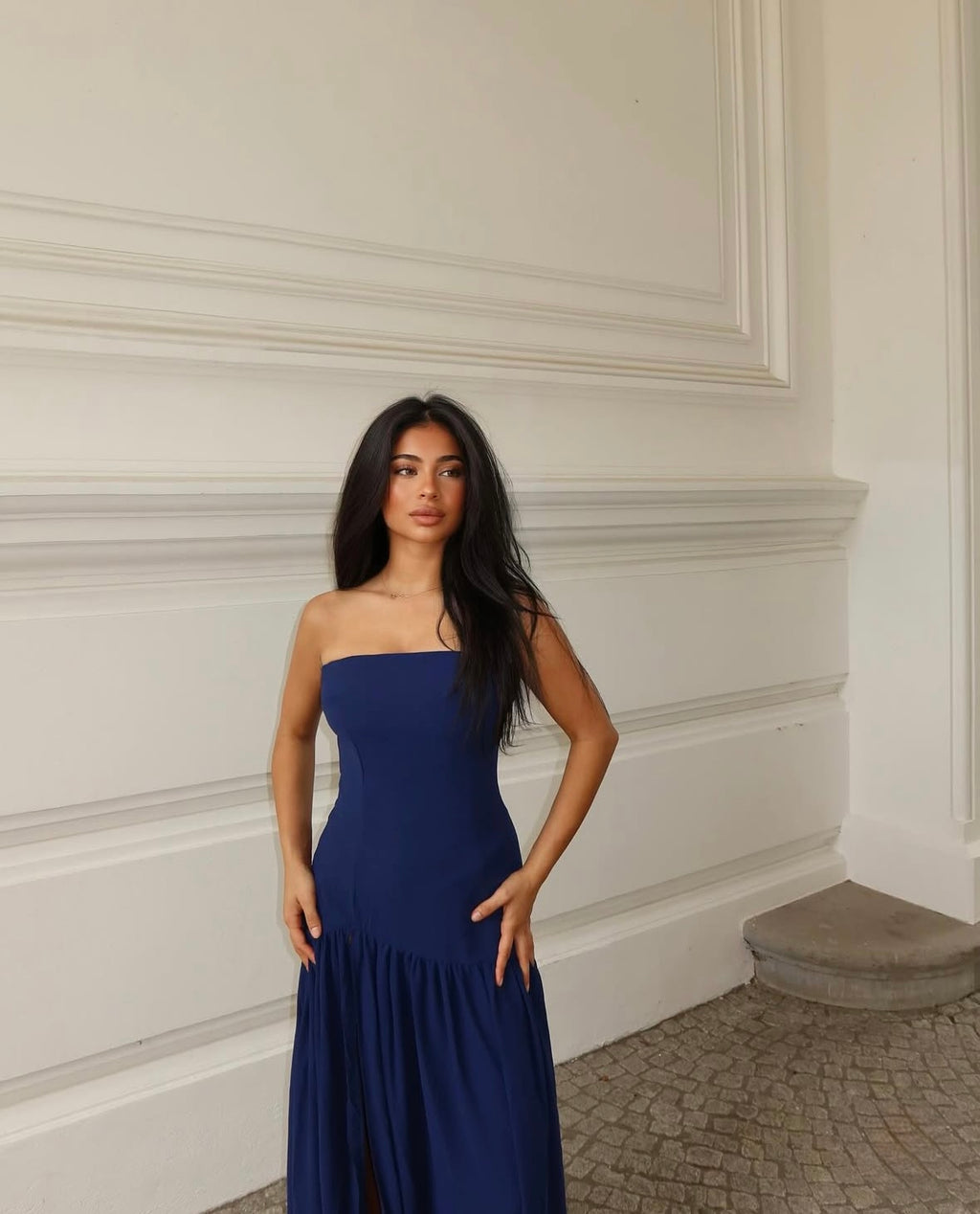 Peppermayo Eden Strapless Maxi Dress in Navy